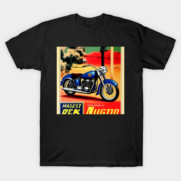 Vintage Metallic Blue Motorcycle Poster T-Shirt by BAYFAIRE